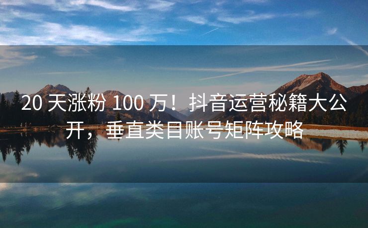 20 天涨粉 100 万！抖音运营秘籍大公开，垂直类目账号矩阵攻略