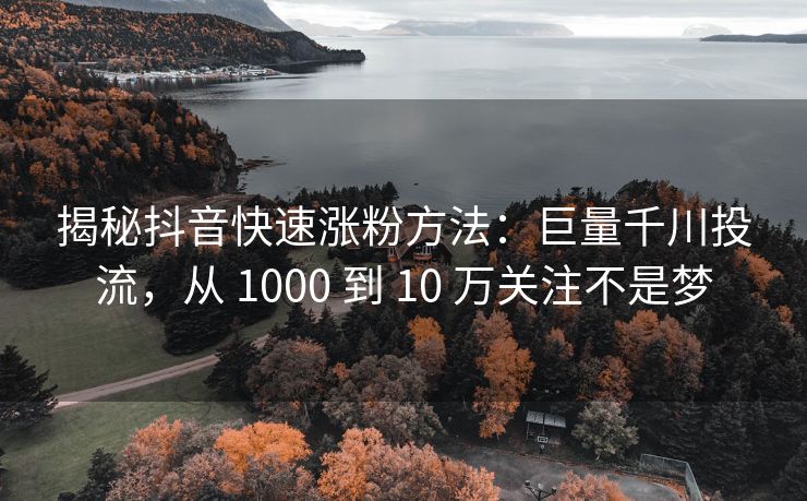 揭秘抖音快速涨粉方法：巨量千川投流，从 1000 到 10 万关注不是梦