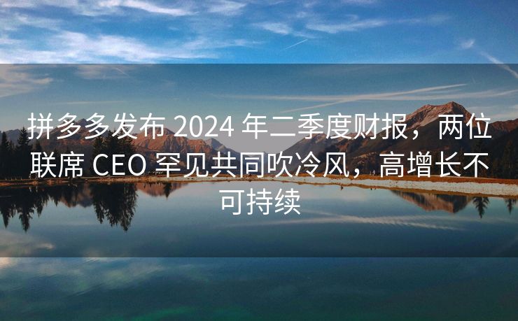 pdd发布 2024 年二季度财报，两位联席 CEO 罕见共同吹冷风，高增长不可持续