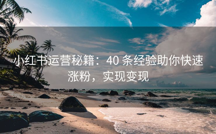 小红书运营秘籍：40 条经验助你快速涨粉，实现变现