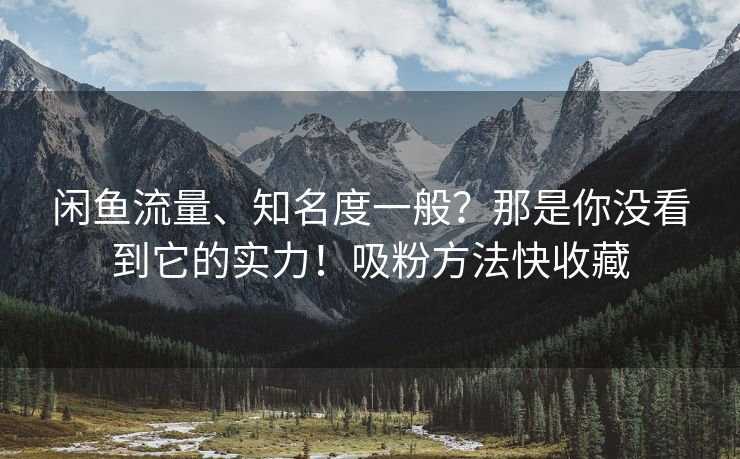 闲鱼流量、知名度一般？那是你没看到它的实力！吸粉方法快收藏