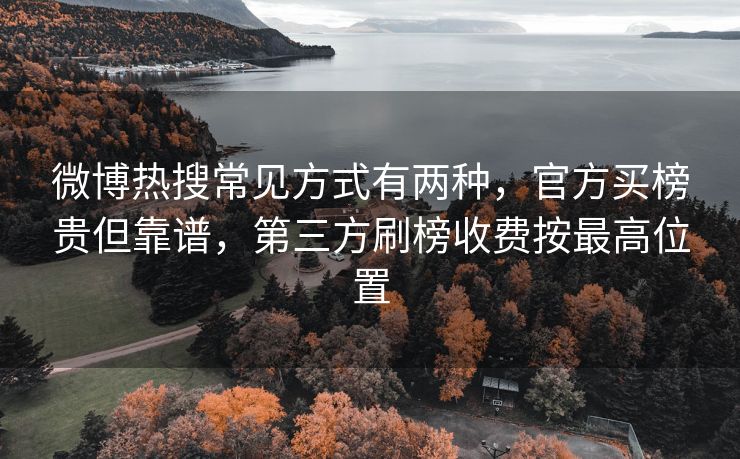 微博热搜常见方式有两种，官方买榜贵但靠谱，第三方刷榜收费按最高位置