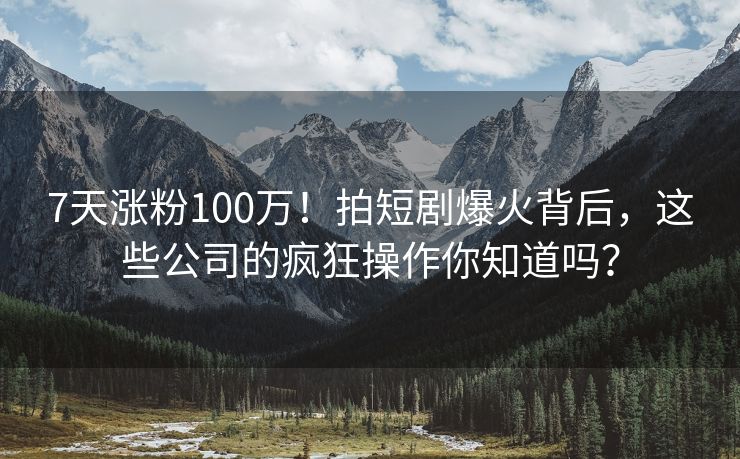 7天涨粉100万!拍短剧爆火背后,这些公司的疯狂操作你知道吗? 7天涨粉100万!拍短剧爆火背后,这些公司的疯狂操作你知道吗?
